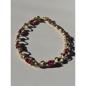 925 Sterling Silver Gold Plated Pink Topaz Bracelet